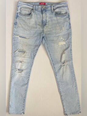 GUESS Men’s Light Wash Distressed Skinny Slim Fit Denim Jeans Blue 36